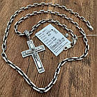 Срібний чоловічий комплект якірний ланцюг та хрестик 925 проба чорніння, фото 4