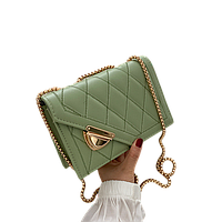 Женская сумка клатч 14х20х7 см плечевая цепочка 120 см зеленая