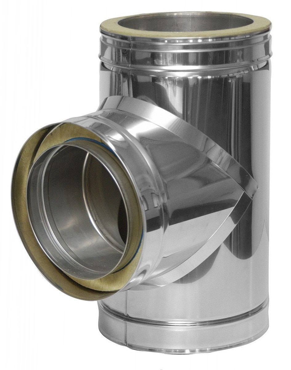 Трійники для димоходу з неіржавкої сталі з термоізоляцією в неіржавкому кожусі (87°)