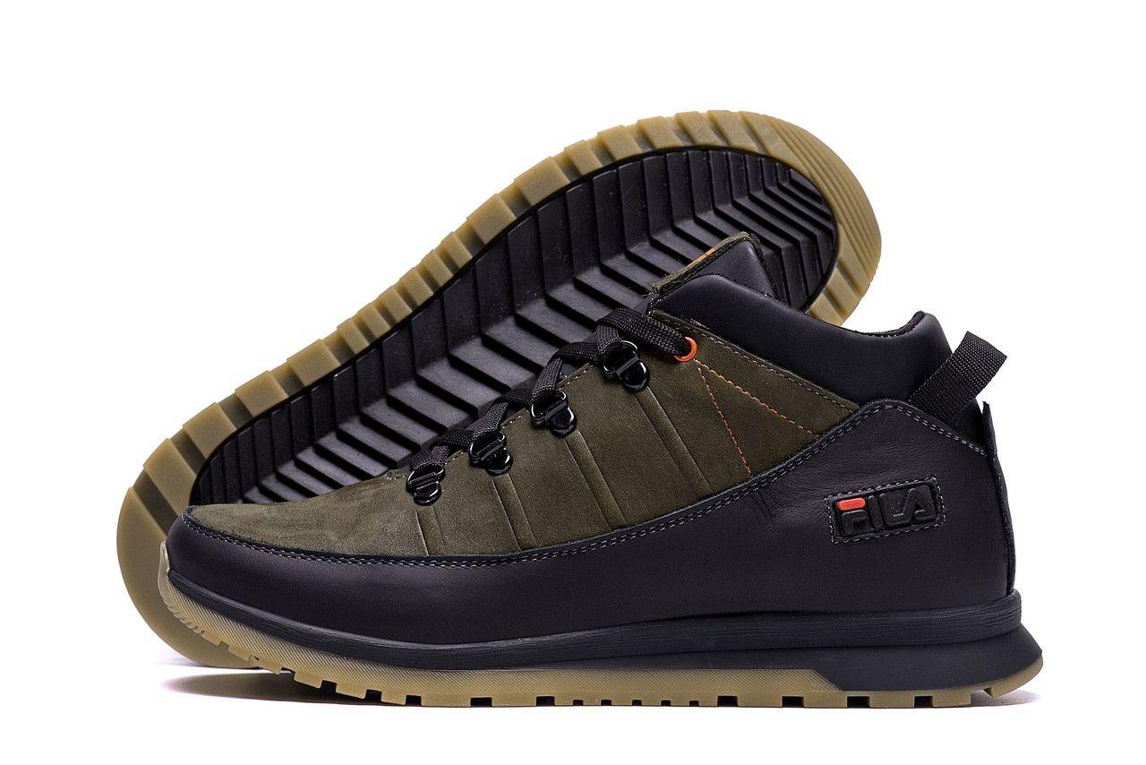 Чоловічі зимові кросівки Хакі Fila Classic, чоловіче зимове шкіряне взуття, зимові кросівки колір Хакі піксель, фото 1