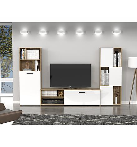 Меблева стінка для вітальні Joy 2, Accord колір дуб крафт золотий/білий платиновий, фото 1