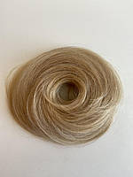 Шиньон-резинка из натуральных прямых волос пшеничный блонд мелированный