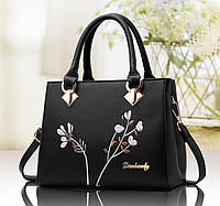 Черная женская сумка для женщины с цветком сумочка для женщин Adore Чорна жіноча сумка для жінки з квіткою