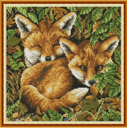 Набір для вишивання за нанесеною на канву схемою "Two Fox 2".AIDA 14CT printed , 31*31 см