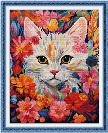 Набір для вишивання за нанесеною на канву схемою "Cat in the Flowers". AIDA 14CT printed 51*63 см