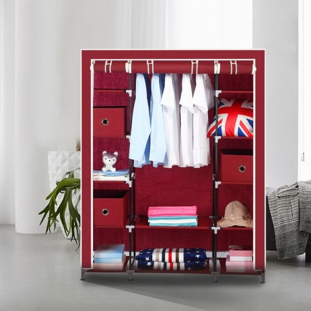 Складана тканинна шафа для одягу HCX Storage Wardrobe 68150 з металевим каркасом Червоний
