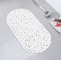 Силиконовый антискользящий коврик в ванную Галька овальный 37х67 см белый на присосках