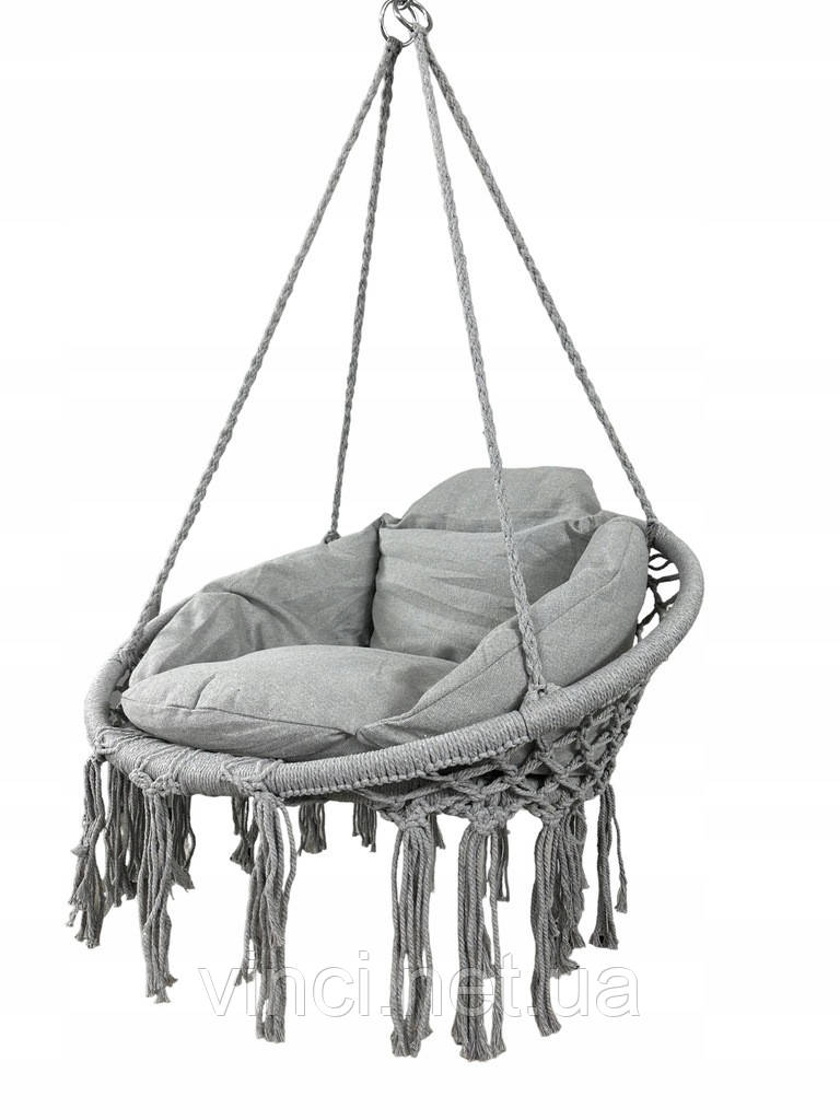 Підвісна гойдалка качеля з подушкою GRAZIA СІРА до 150кг Підвісне крісло гамак + подушка, фото 1
