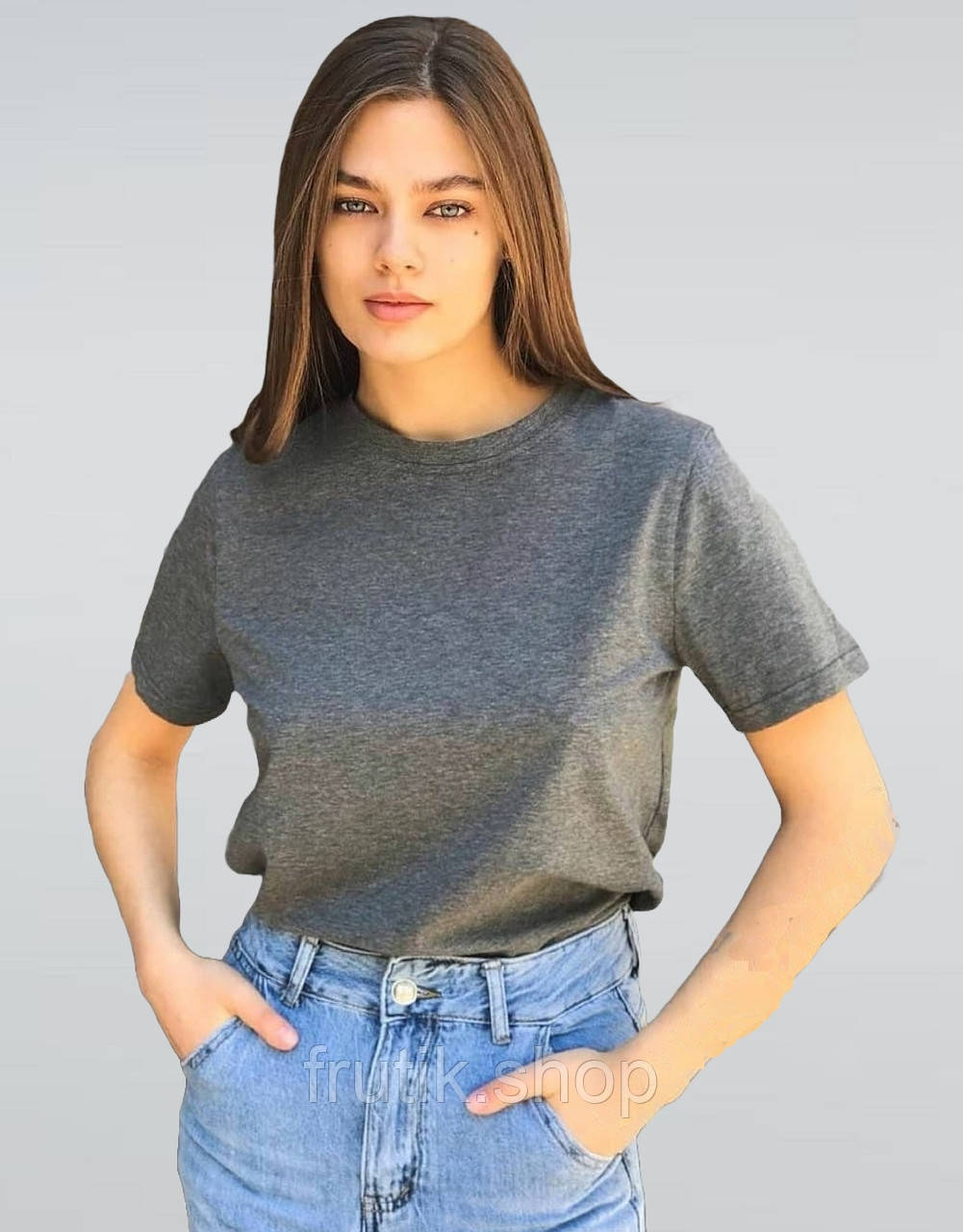 Темно сірий меланж базова унісекс футболка оверсайз fruit of the loom Valueweight heather grey S