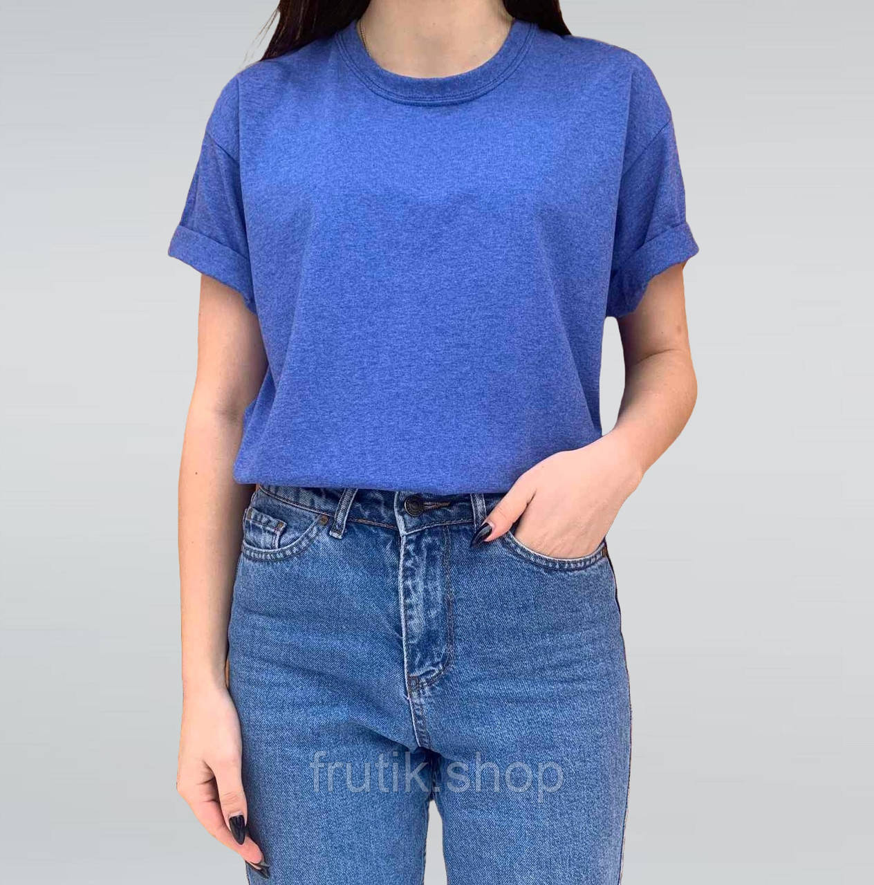 Cиній меланж базова унісекс футболка оверсайз fruit of the loom Valueweight heather blue S