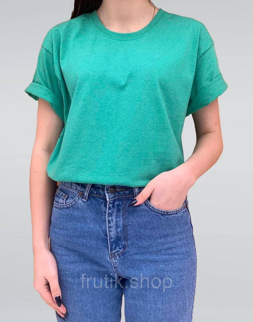 Зелений меланж базова унісекс футболка оверсайз fruit of the loom Valueweight heather green S