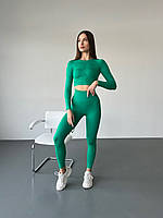 Спортивный женский костюм Hot для фитнеса, спорта, йоги c двойным Push Up (рашгард, леггинсы) нефрит - зеленый