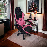 Кресло геймерское Bonro Lady 806 черно-розовое поворотное игровое удобное до 120 кг качественное
