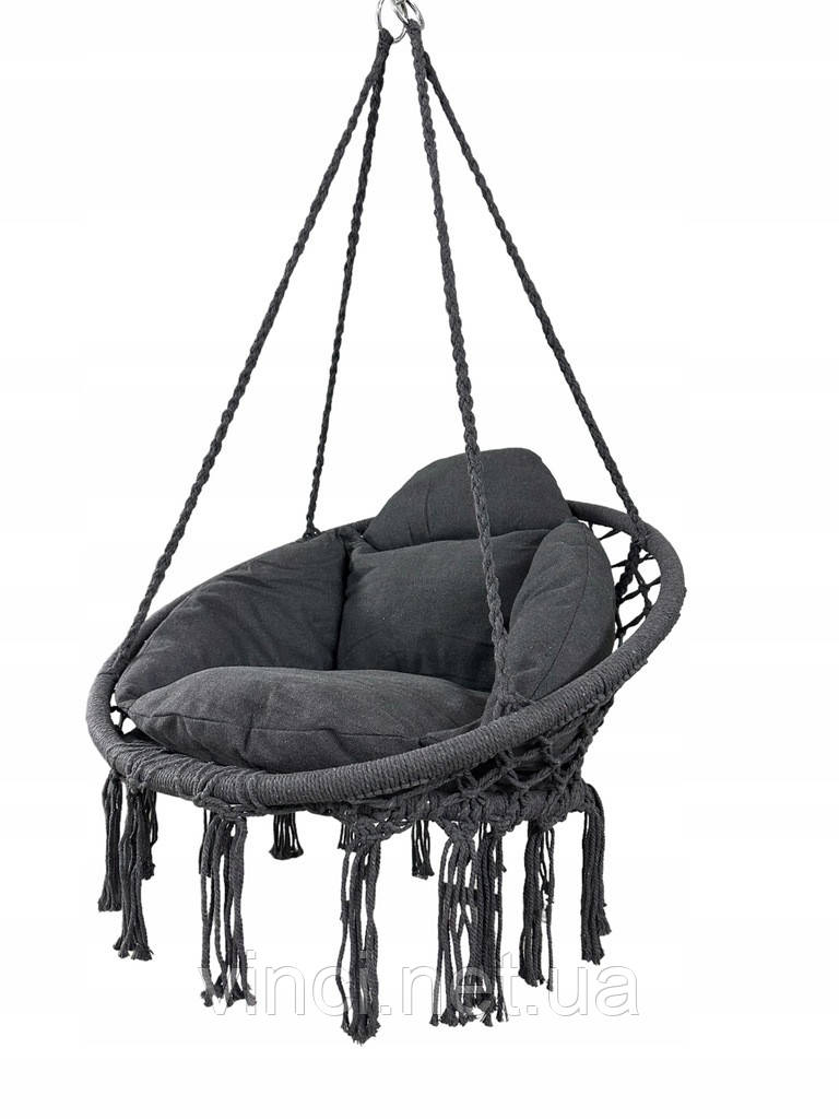 Підвісна гойдалка качеля з подушкою GRAZIA ГРАФІТОВА до 150кг Підвісне крісло гамак + подушка, фото 1