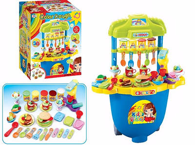 Унікальний кулінарний набір для творчого ліплення 5 баночок різного тіста формочки прес столові прилади та посуд для ігрової кухні