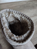 Бежевые зимние угги UGG низкие эко - ЗАМША женские теплые короткие (h=16 см) полусапожки ботиночки, фото 4
