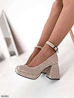 Классические женские туфельки на каблуке NA цвет: светлый визон материал: натуральная замша