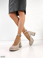 Туфельки женские на каблуке NA цвет: бежевый материал: натуральная кожа