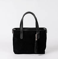 Женская сумка классическая чорная из экокожи и замша, модная вместительная сумочка с ручками повседневная