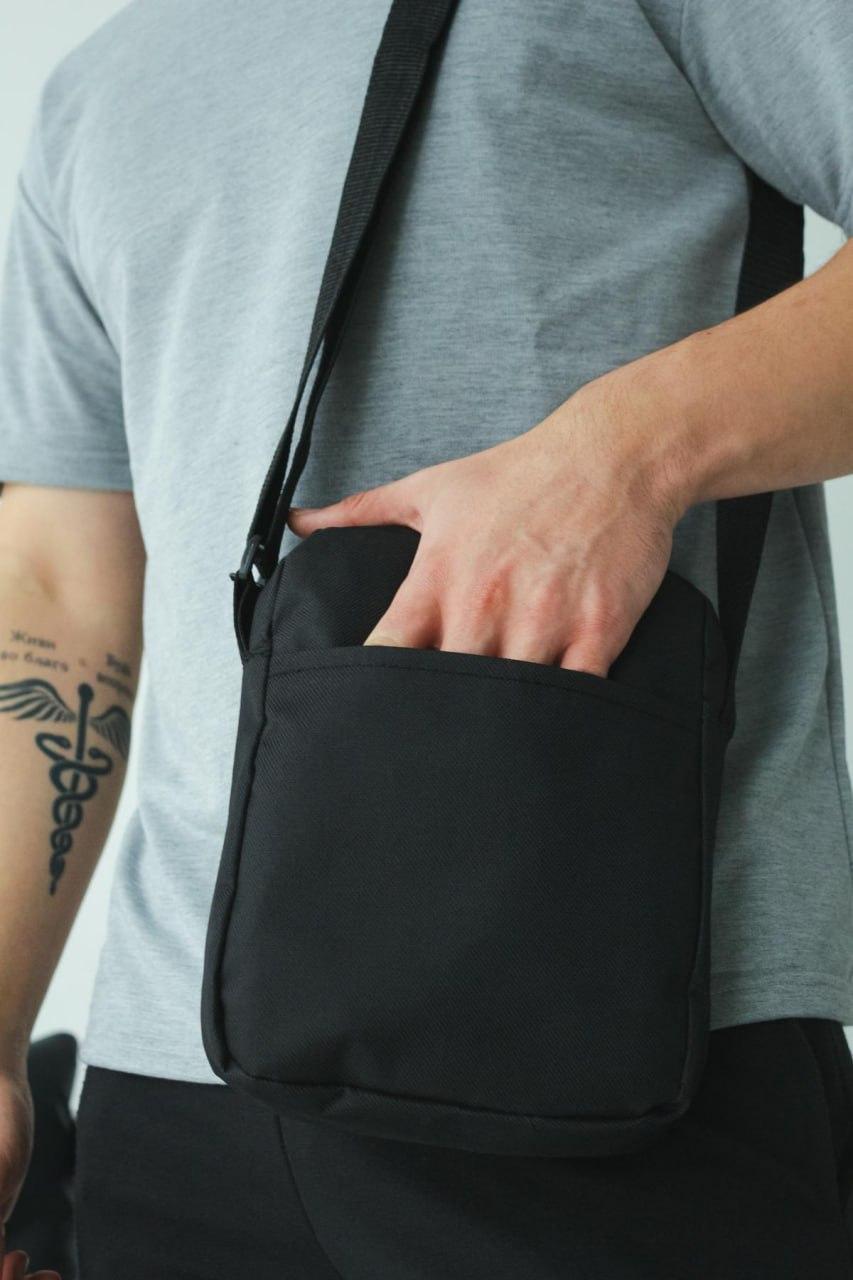 Барсетка через плече basic чоловіча жіноча чорна сумка на плече спортивна месенджер, фото 1