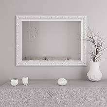 Дзеркало в білій широкій рамі на стіну 76х106 з орнаментом Black Mirror для дому та магазину