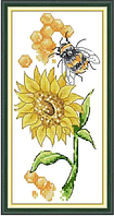 Набор для вышивания по нанесённой на канву схеме "Bees and Sunflowers ". AIDA 14CT printed, 13*22 см