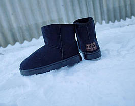 Угги ЧЕРНЫЕ с лейбл UGG короткие (h=16 см) эко замша женские унисекс ботиночки, фото 5