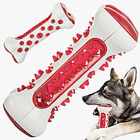 Игрушка зубная щетка Кость для собаки BoneToy Резиновая косточка для собак красный цвет Игрушки для собак V&Vs