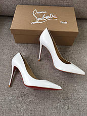 Жіночі білі шкіряні туфлі-човники Christian Louboutin So Kate Лабутени на підборах 12 см з червоною підошвою Лабутен, фото 3