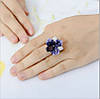 Кільце жіноче шикарна фіолетова квітка-кільце у формі квітки з фіолетовим каменем і білими фіанітами р 18, фото 2
