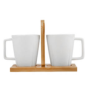 Набір кружок з бамбуковою підставкою "Біла симфонія", 260 мл ELISEY