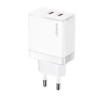 Адаптер питания для телефона USAMS T54 White US-CC172 GaN double USB-C QC&PD3.0 40W 3A (CC172TC02)