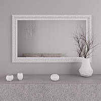Зеркало в белой раме на стену 76х126 с орнаментом Black Mirror в бьюти-студию