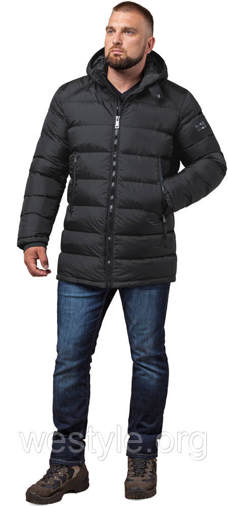 Зимова чорна чоловіча курточка з капюшоном модель 63901