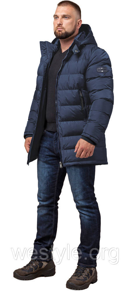 Зимова чоловіча зносостійка курточка в темно-синьому кольорі модель 63901