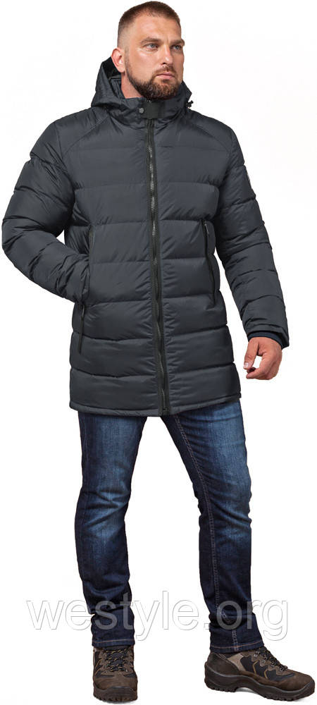 Чоловіча зимова непродувна курточка колір графіт модель 63901