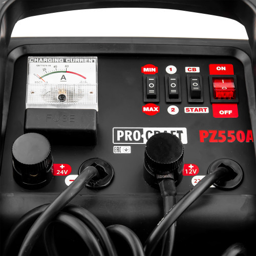 Мощное пуско-зарядное устройство Procraft PZ550A (12/24 В, номинальный/пусковой ток 30/550 А) для авто акб - фото 6 - id-p2071230134