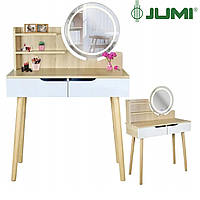 Туалетный столик Jumi Scandi LED подсветка, с ящиками, светлый бук