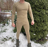 Мужское тактическое термобелье Termal хлопок на флисе (Песок) M, термо белье для армии, военное, качественное 2XL