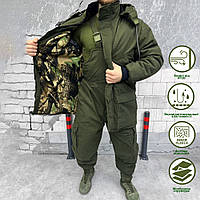 Зимовий костюм з флісовою підкладкою та силіконовим утеплювачем / Чоловіча форма Куртка + Штани з підтяжками олива розмір L