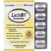 Пробиотик California Gold Nutrition LactoBif Probiotics, 30 Billion CFU 60 Veg Caps CGN00965 EJ, код: 7541616