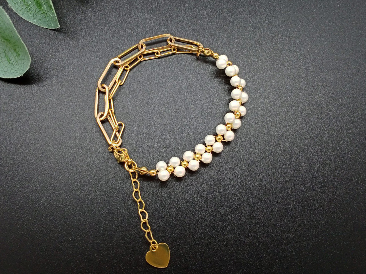 Браслет Ніжний — перли та ланцюжок, фото 1