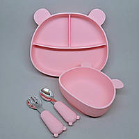 Набор силиконовой посуды "Мишка" Розовый кварц