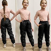 Теплые зимние штаны на девочку на синтепоне черные стеганые плащевка 140-152р 158