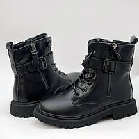 Дитячі демісезонні черевики з екошкіри з байковою підкладкою для дівчаток