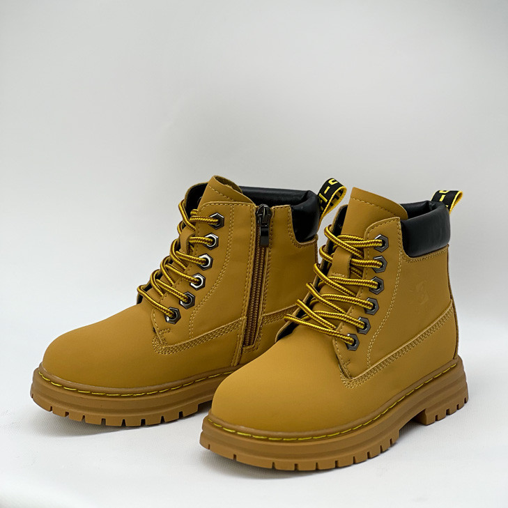 Шкіряні дитячі зимові черевики гірчичного кольору з натуральної шкіри