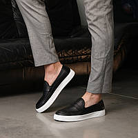 Чоловічі чорні шкіряні демісезонні лофери на гумовій підошві