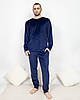 Піжама костюм чоловічий домашній велюровий кофта зі штанами Темно-синій, фото 3