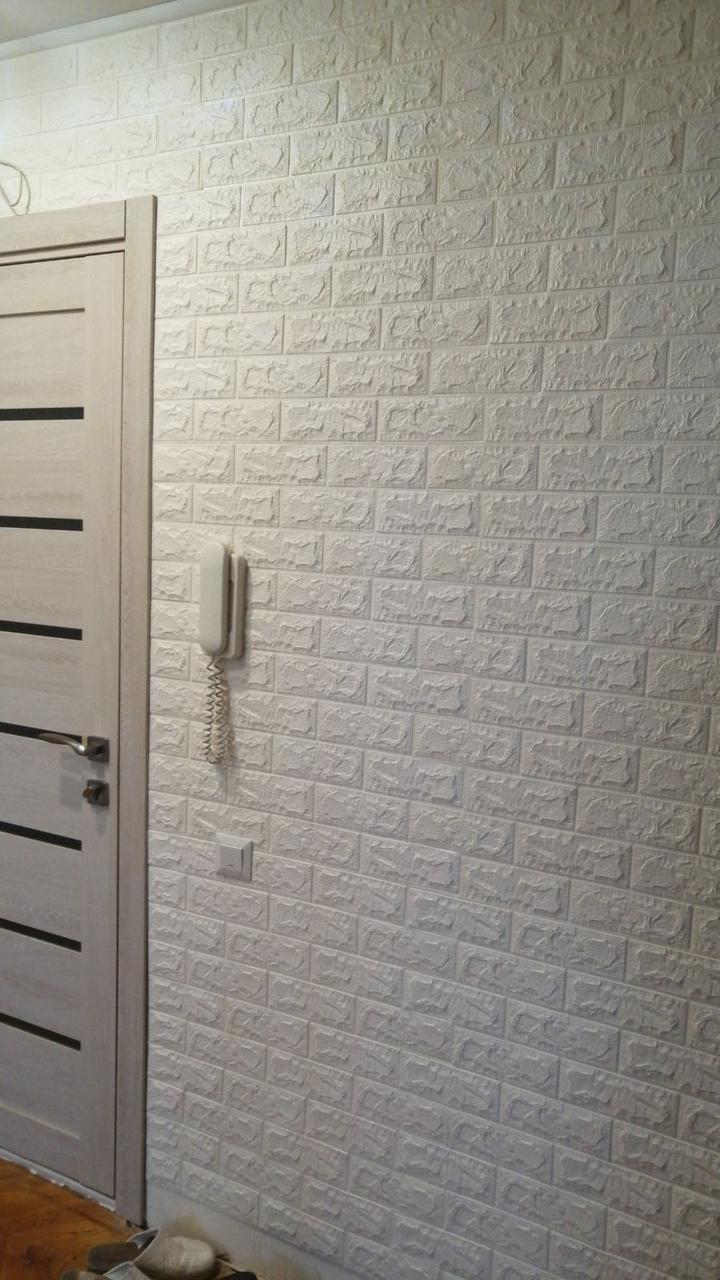 Декоративная стеновая 3Д панель самоклейка под кирпич белая 77*70 см 5 мм - фото 3 - id-p2071464998