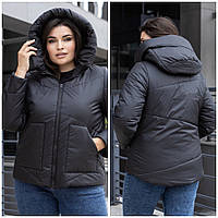 Женская весенняя курточка. Демисезонная короткая женская куртка с капюшоном Р- 42-56 Черная